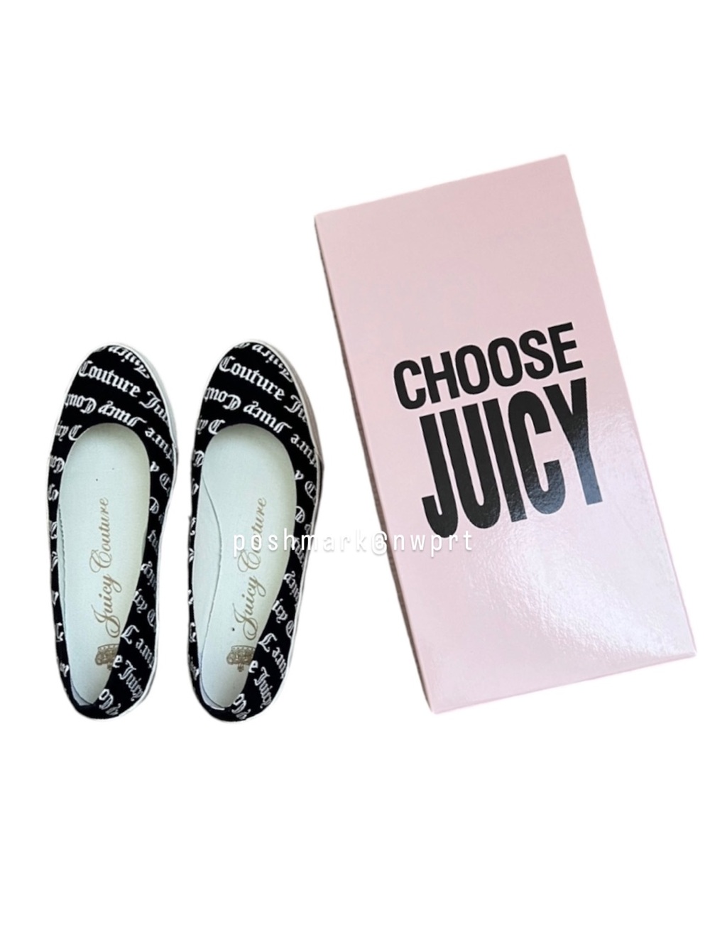 JUICY COUTURE Sonia Canvas Ballet Flat Angel Embroidery Black White 6.5 Box - Picture 6 of 9